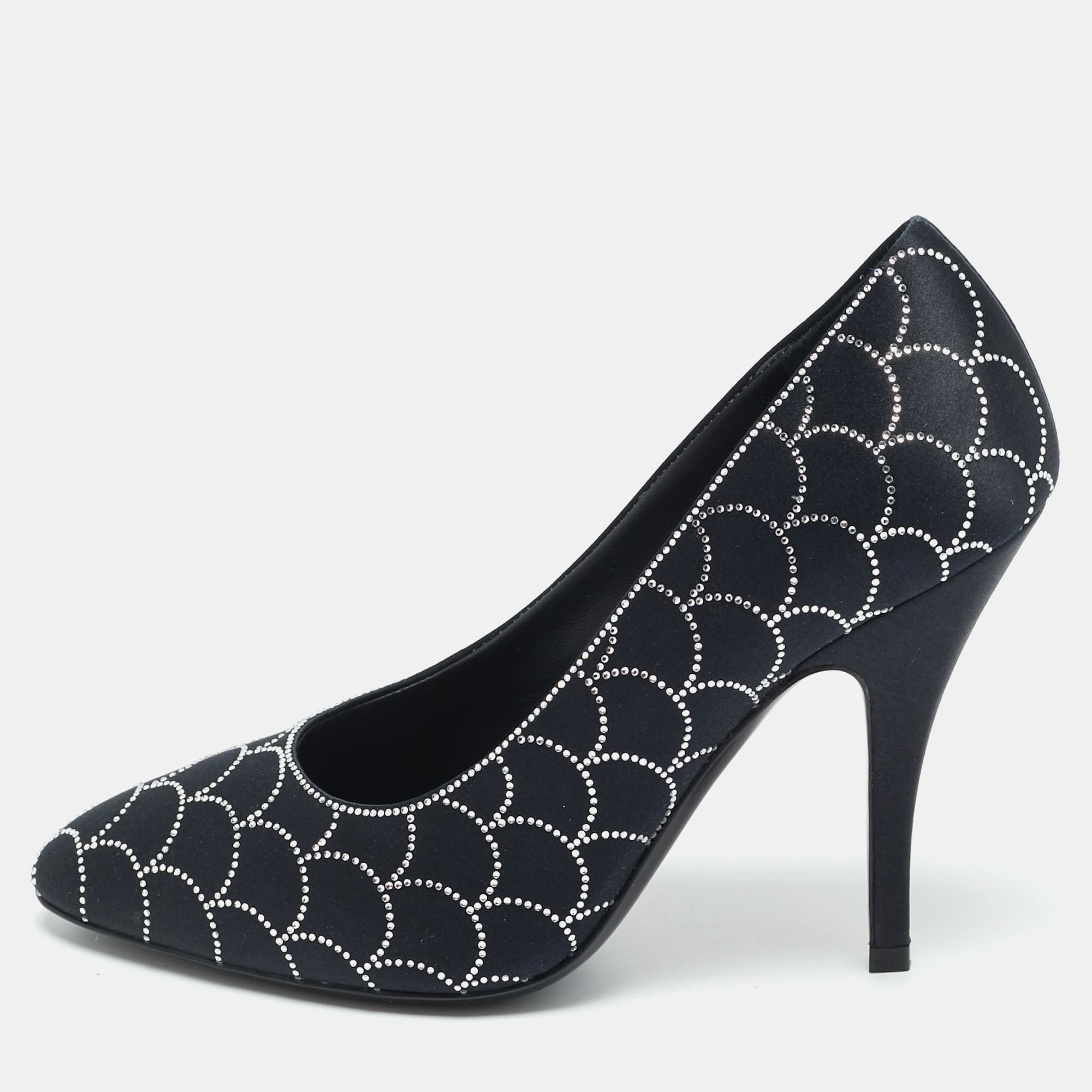 

Salvatore Ferragamo Judy Size 37 Black Satin Crystal Embellished Pumps
