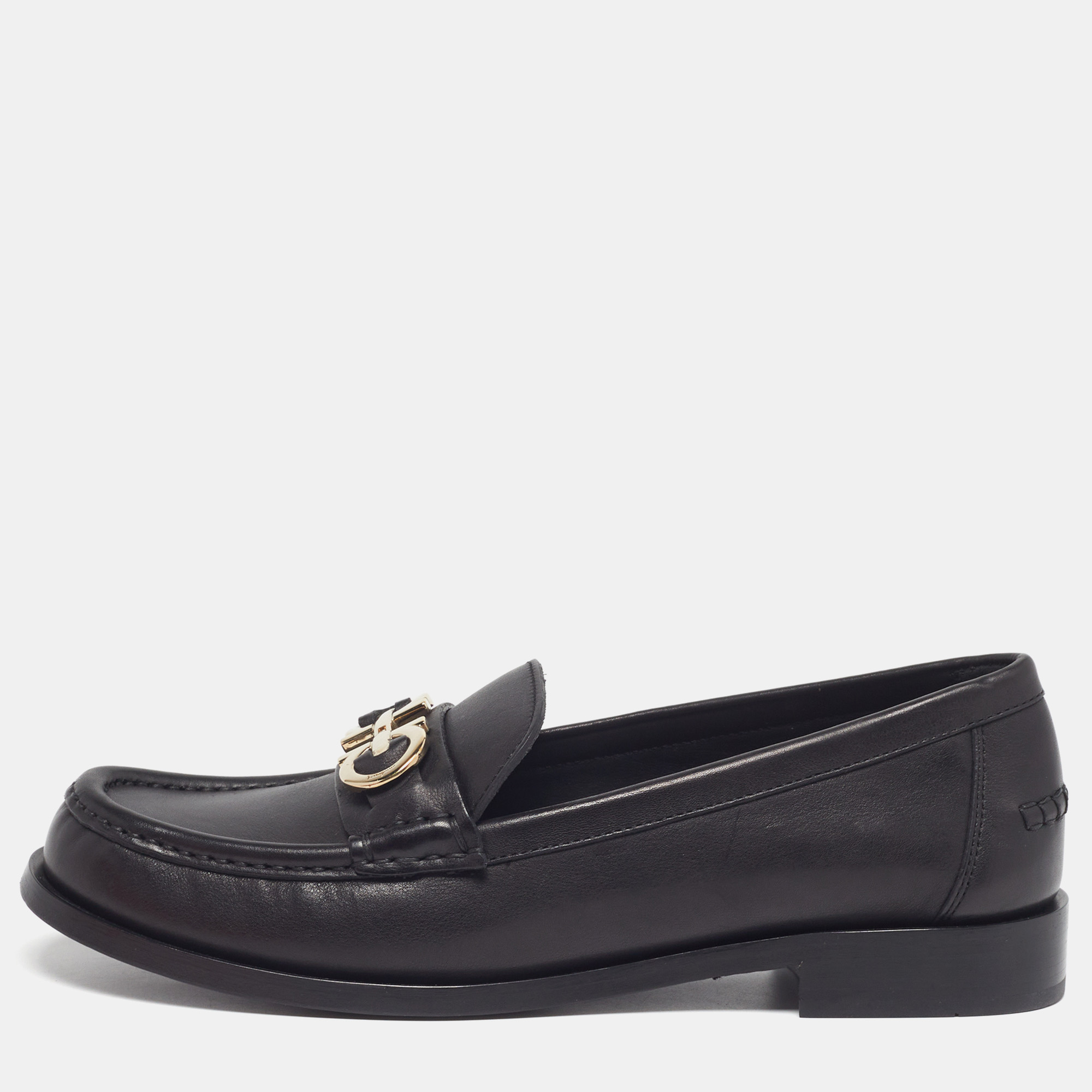 

Salvatore Ferragamo Gancini Size 39 Black Leather Slip On Loafers