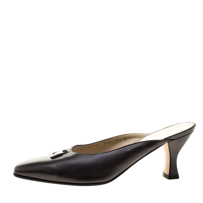 

Salvatore Ferragamo Graphite Leather Mules Size, Grey