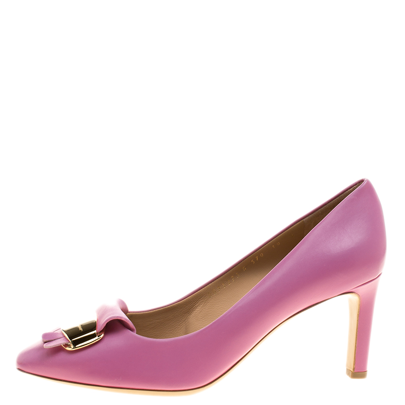 

Salvatore Ferragamo Pink Leather Gracy Fringe Detail Pumps Size