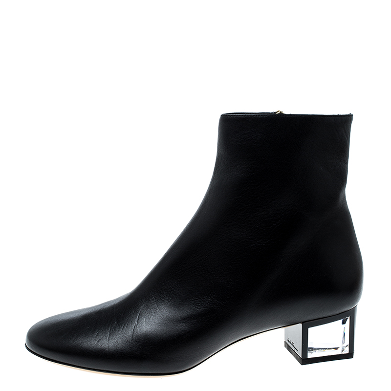 

Salvatore Ferragamo Black Leather Crystal Heel Ankle Boots Size