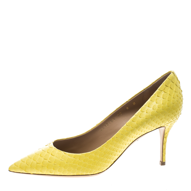 

Salvatore Ferragamo Yellow Python Susi Pumps Size