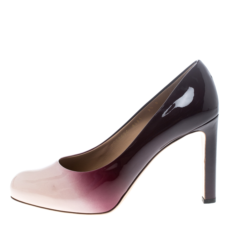 

Salvatore Ferragamo Two Tone Patent Leather Gradient Leo Pumps Size, Burgundy