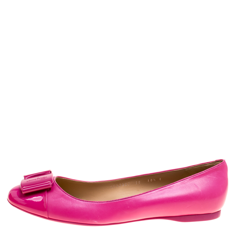 

Salvatore Ferragamo Pink Leather Petrina Cap Toe Ballet Flats Size