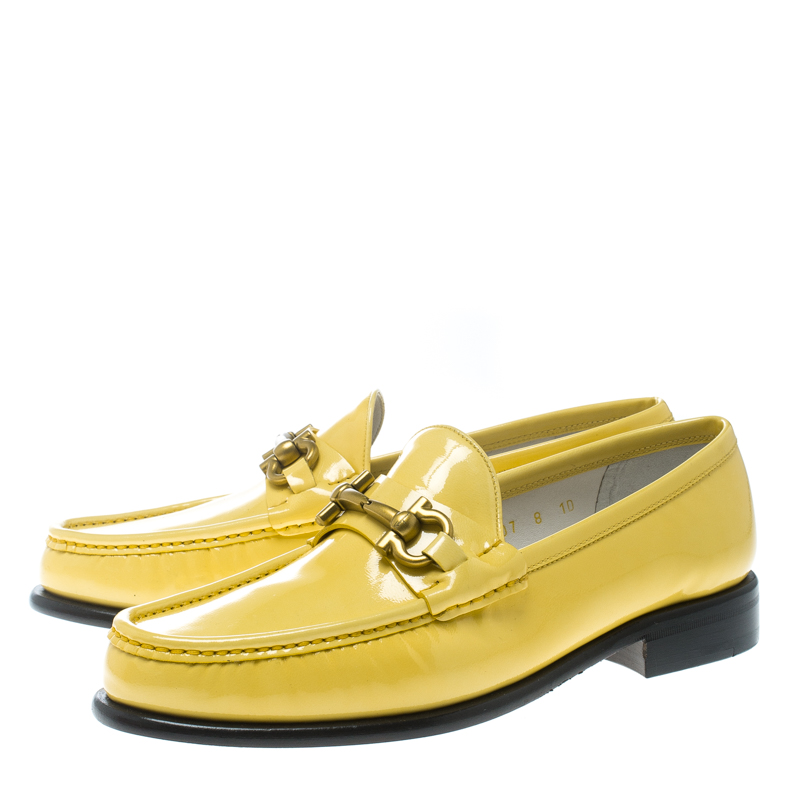 Salvatore Ferragamo Women Yellow Patent Leather Mason Gancio Bit Loafers Size 38.5