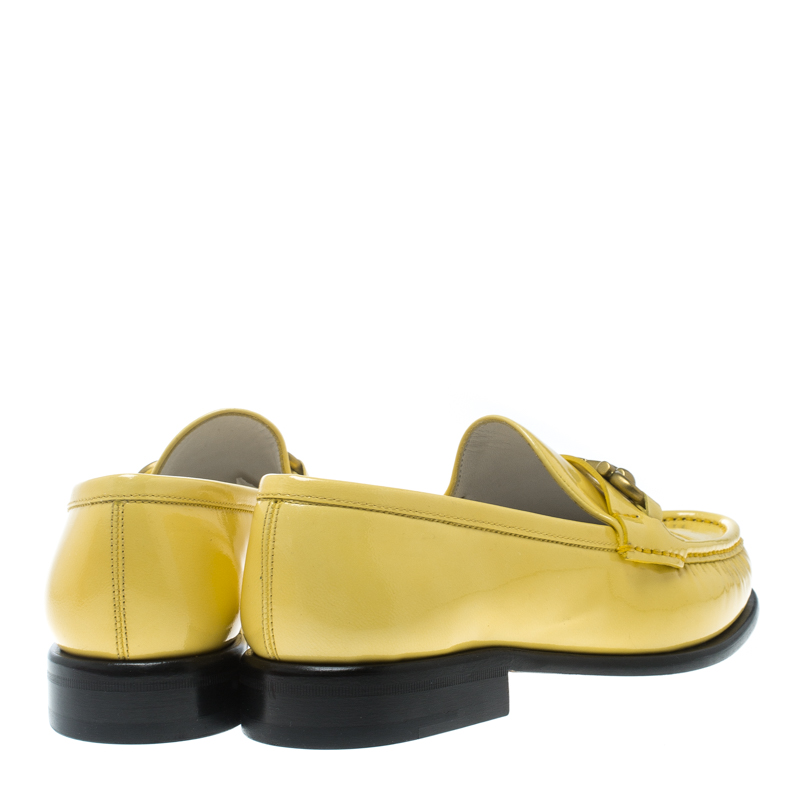 Salvatore Ferragamo Women Yellow Patent Leather Mason Gancio Bit Loafers Size 38.5