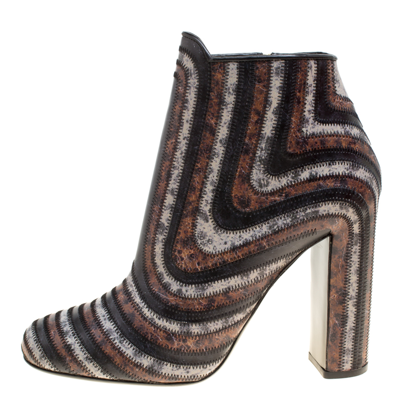 

Salvatore Ferragamo Multicolor Leather Feeling Zig Zag Block Heel Ankle Boots Size