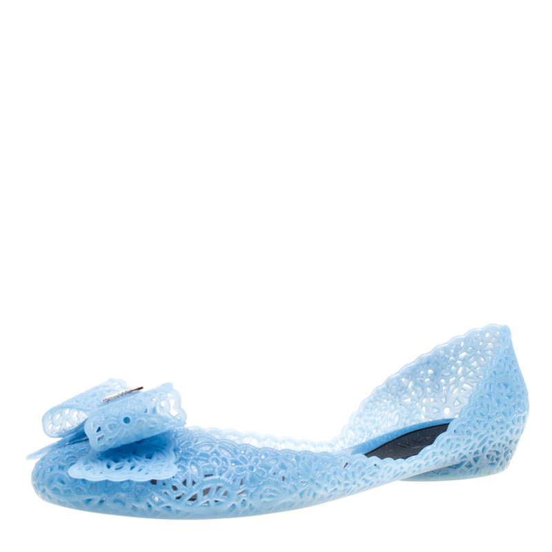 مملوكة مسبقًا Salvatore Ferragamo Blue Nilly Jelly Bow Ballet Flats Size 40.5