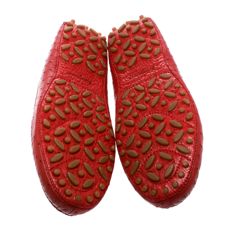 Salvatore Ferragamo Red Ostrich Leather Saba Loafers Size 40