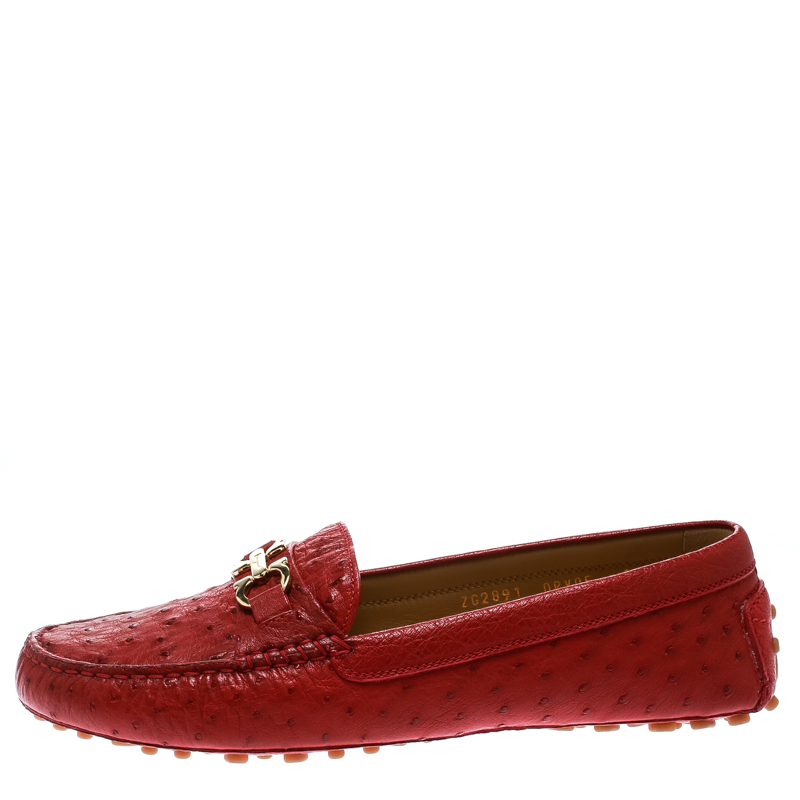 

Salvatore Ferragamo Red Ostrich Leather Saba Loafers Size