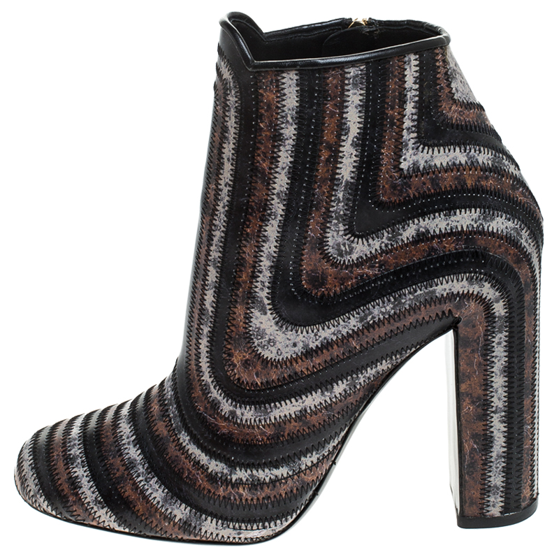 

Salvatore Ferragamo Multicolor Leather Feeling Zig Zag Block Heel Ankle Boots Size, Brown