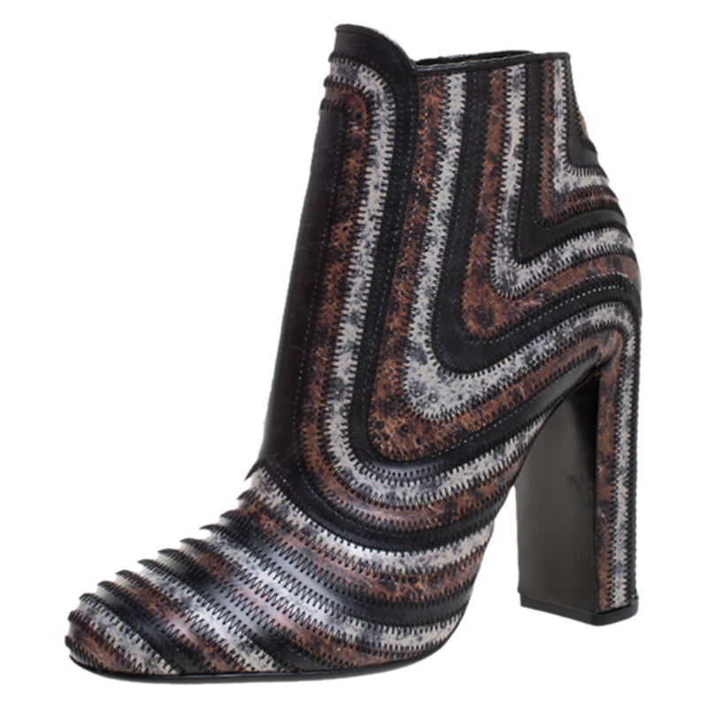Click to view more detailed imagery on our partner's website Salvatore Ferragamo Multicolor Leather Feeling Zig Zag Block Heel Ankle Boots Size 39.5 In Black