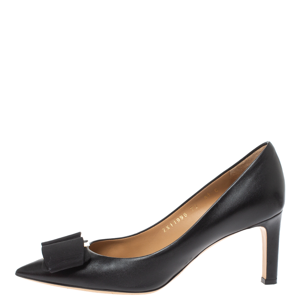 

Salvatore Ferragamo Black Leather Bow Pointed Toe Pumps Size