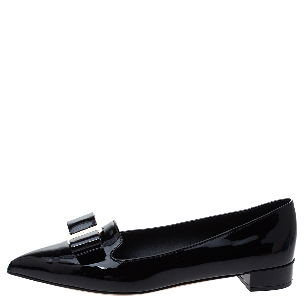

Salvatore Ferragamo Black Patent Leather Alice Pointed Toe Ballet Flats Size