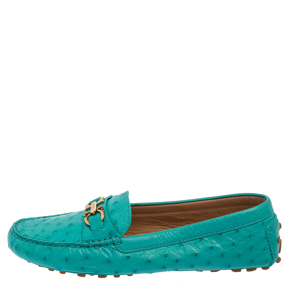 

Salvatore Ferragamo Turquoise Ostrich Leather Saba Loafers Size, Blue