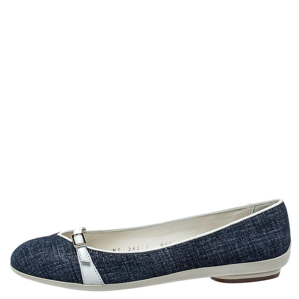 

Salvatore Ferragamo Blue Denim Print Suede Audrey Flats Size