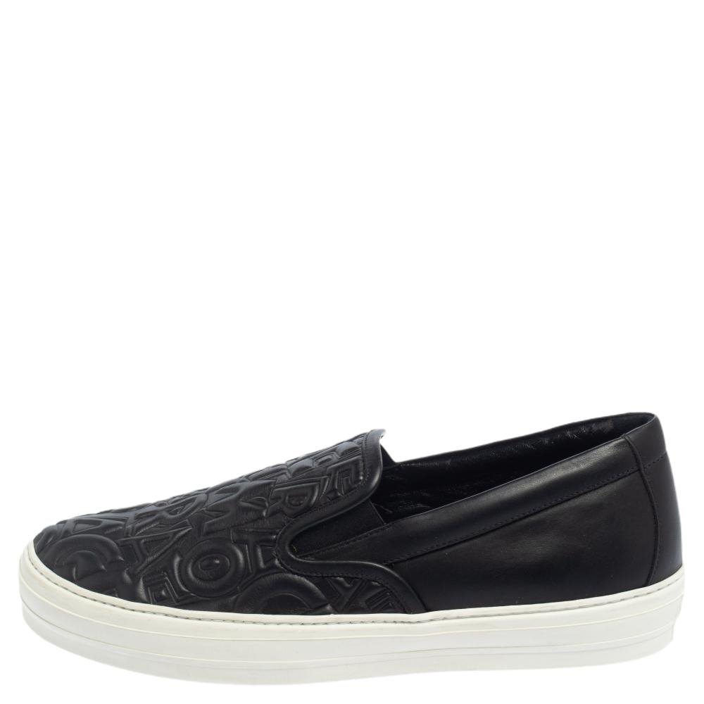 

Salvatore Ferragamo Black Leather Logo Embossed Slip On Sneakers Size