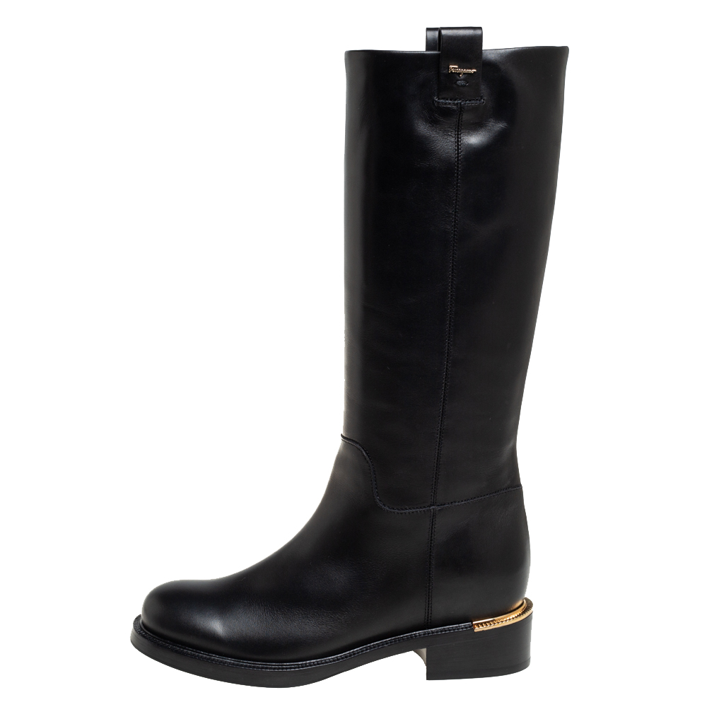 

Salvatore Ferragamo Black Leather Liam Knee Length Boots Size