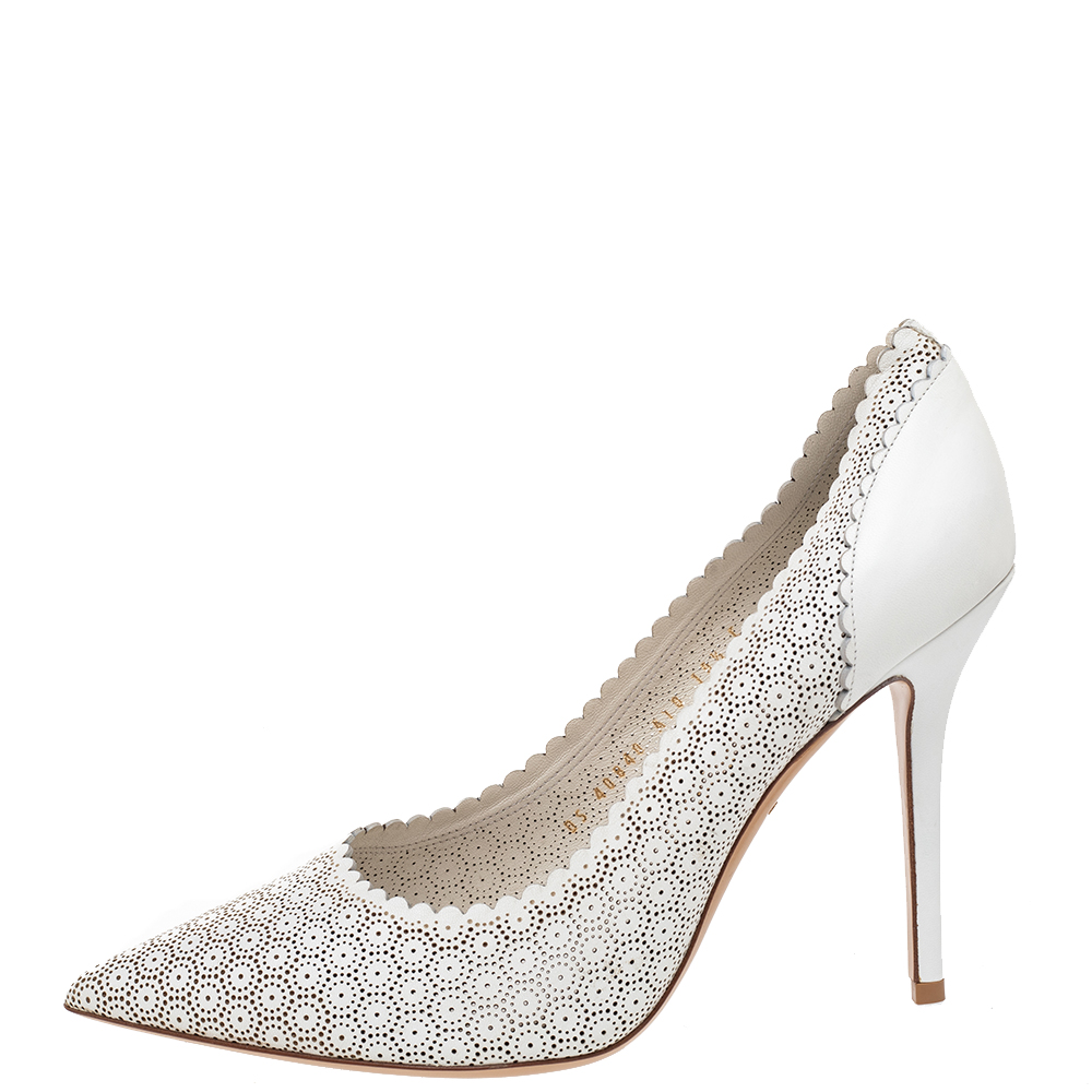 

Salvatore Ferragamo White Laser Cut Leather Susi Pointed Toe Pumps Size