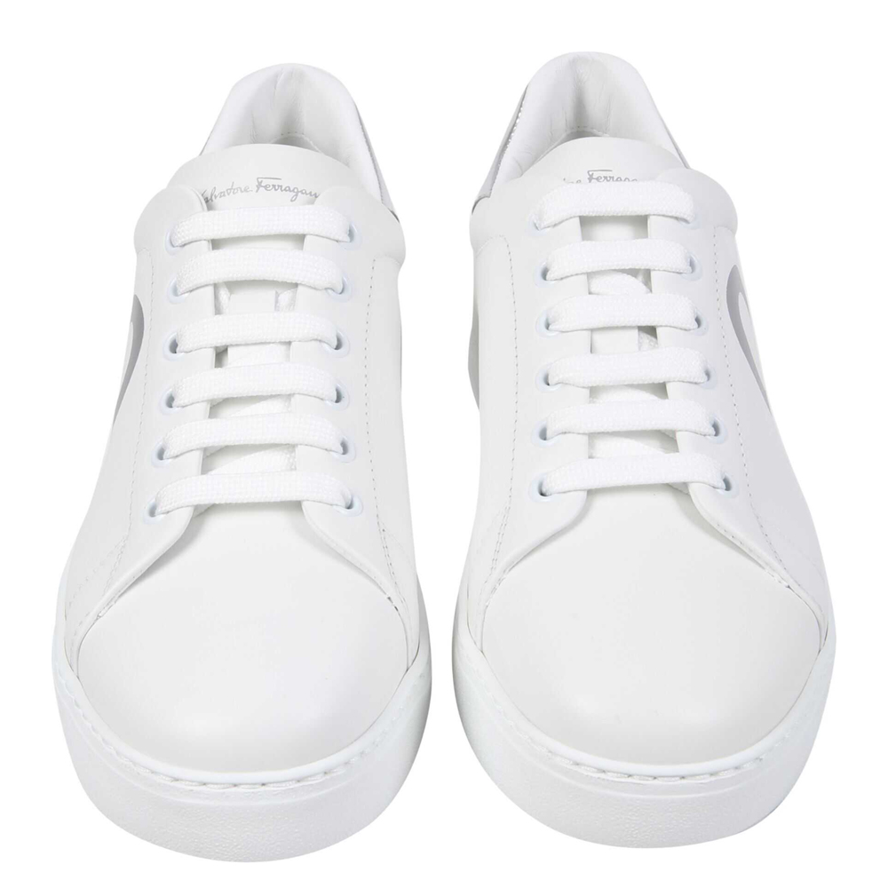 

Salvatore Ferragamo White/Silver Leather Gancini Sneakers Size EU  US 9