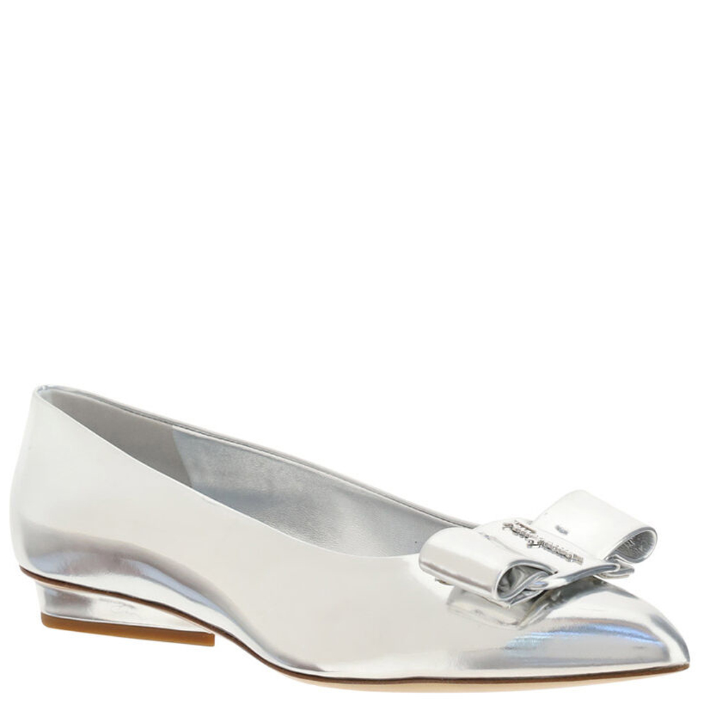 

Salvatore Ferragamo Silver Bow Ballerinas Shoes Size EU  US 8