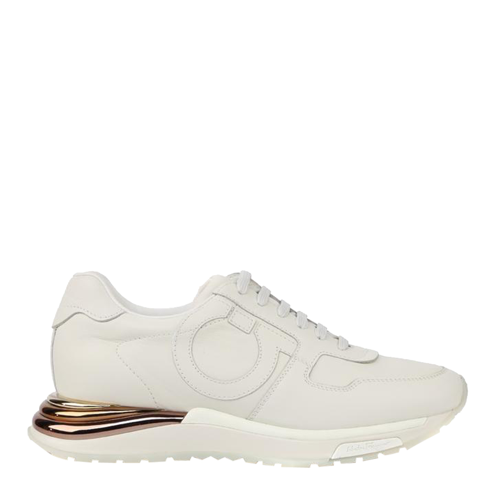 

Salvatore Ferragamo White/Gold Leather Brooklyn Sneaker Size EU  UK 9