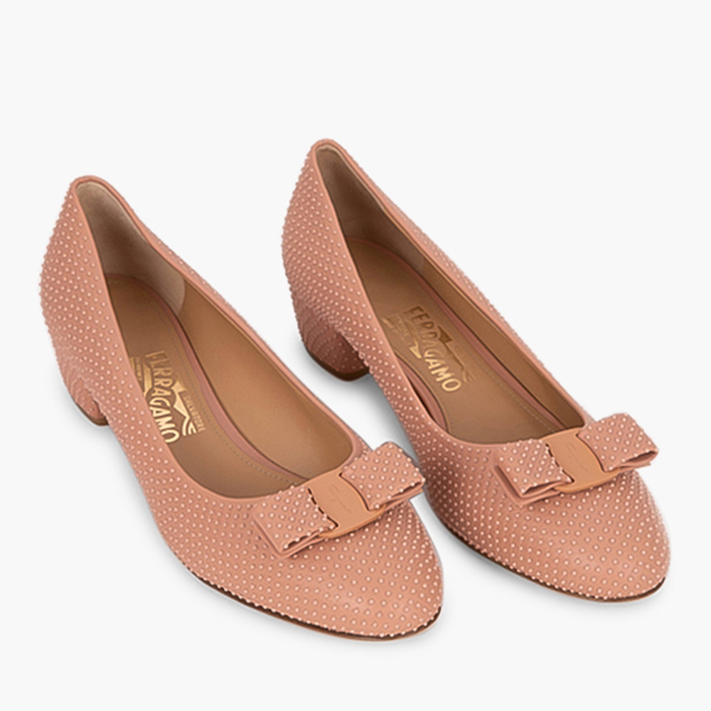 

Salvatore Ferragamo Pink Leather Vara Ornament Pumps Size EU