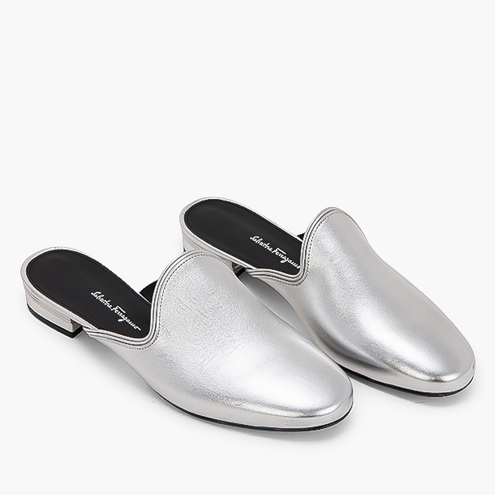 

Salvatore Ferragamo Silver Suede Alham Mules Size EU