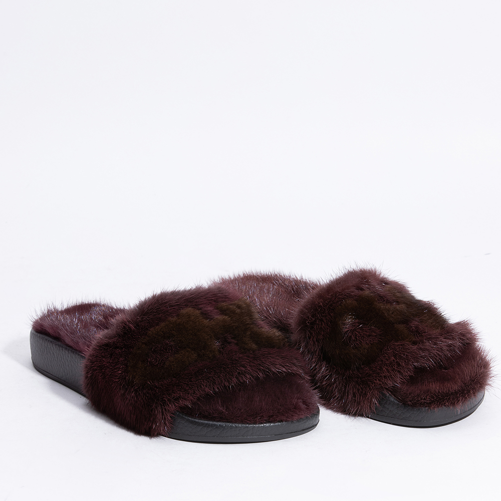 

Salvatore Ferragamo Brown Fur Groove Slides Size EU