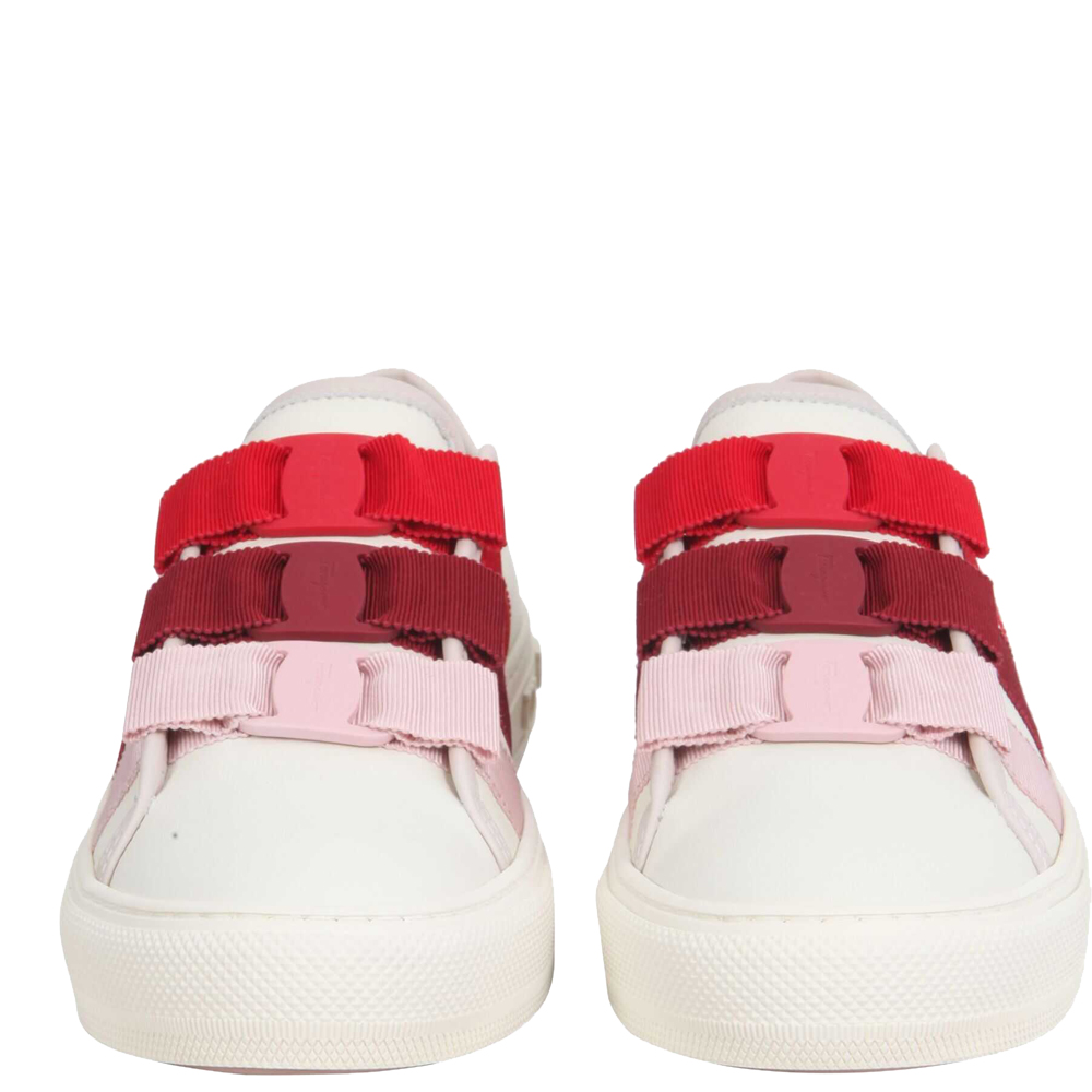 

Salvatore Ferragamo White/Red/Pink Vara Bow Sneakers Size US 5 EU