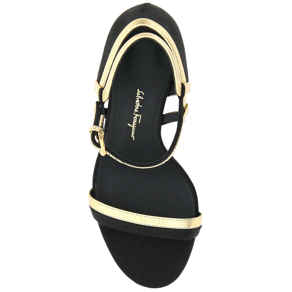 

Salvatore Ferragamo Black/Gold Satin Summer Sandals Size US 6.5 EU