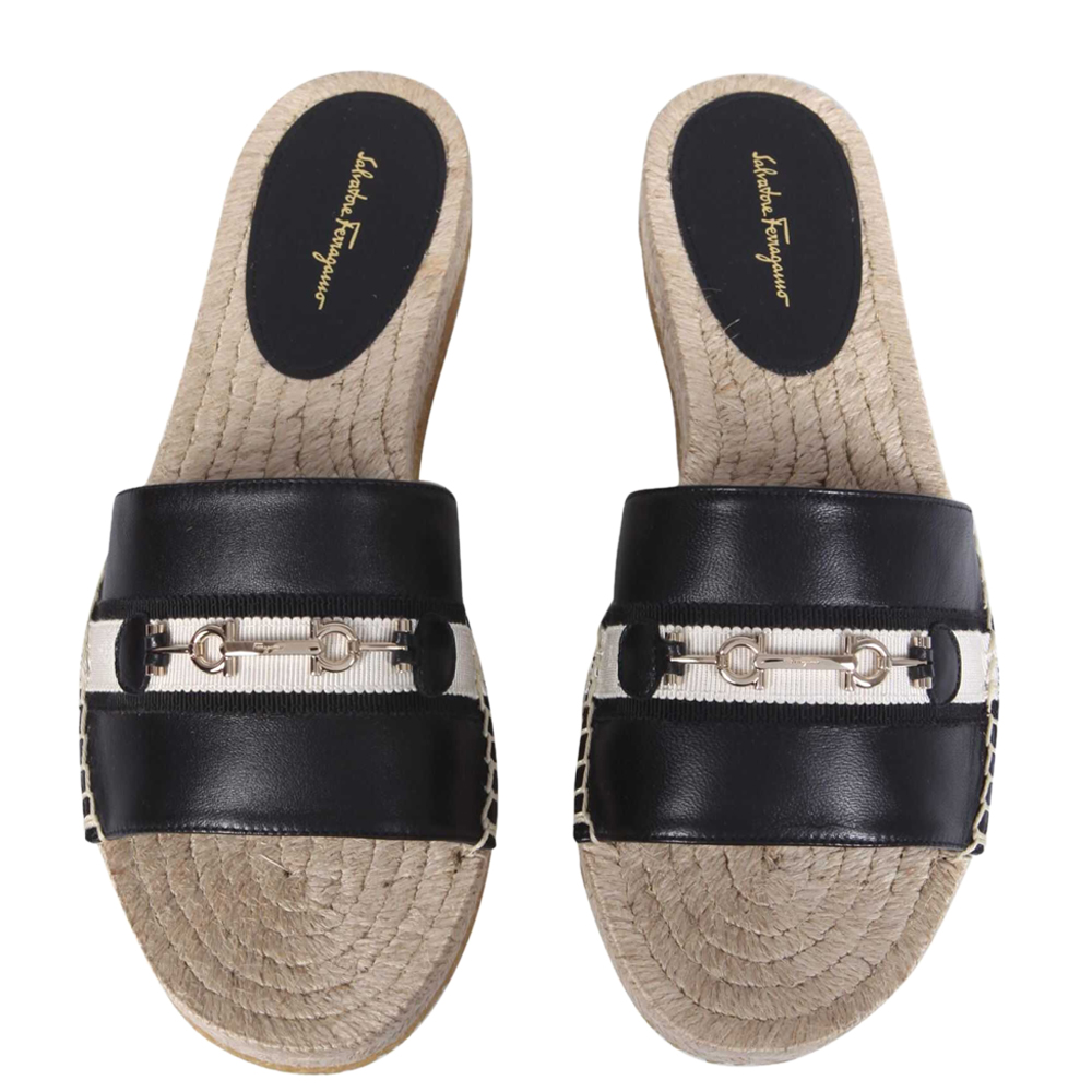 

Salvatore Ferragamo Black/White Horse Bit Espadrilles Size US 6.5 EU