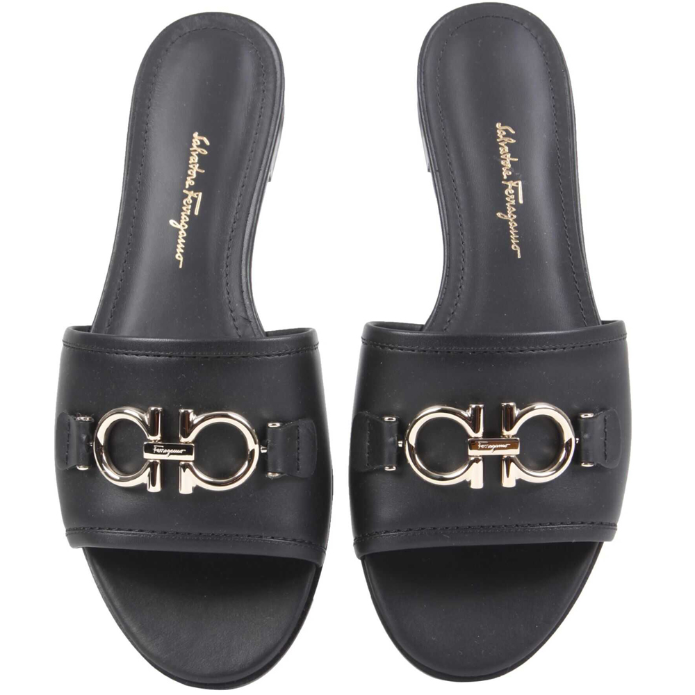 

Salvatore Ferragamo Black Leather Gancini Slide Sandals Size US 5.5 EU