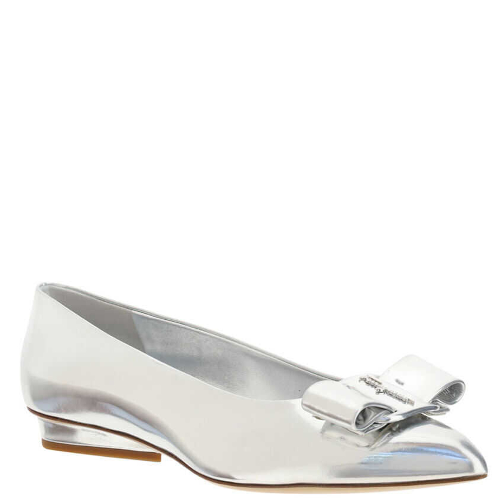 

Salvatore Ferragamo Silver Leather Viva Ballet Flats Size US 7.5 EU