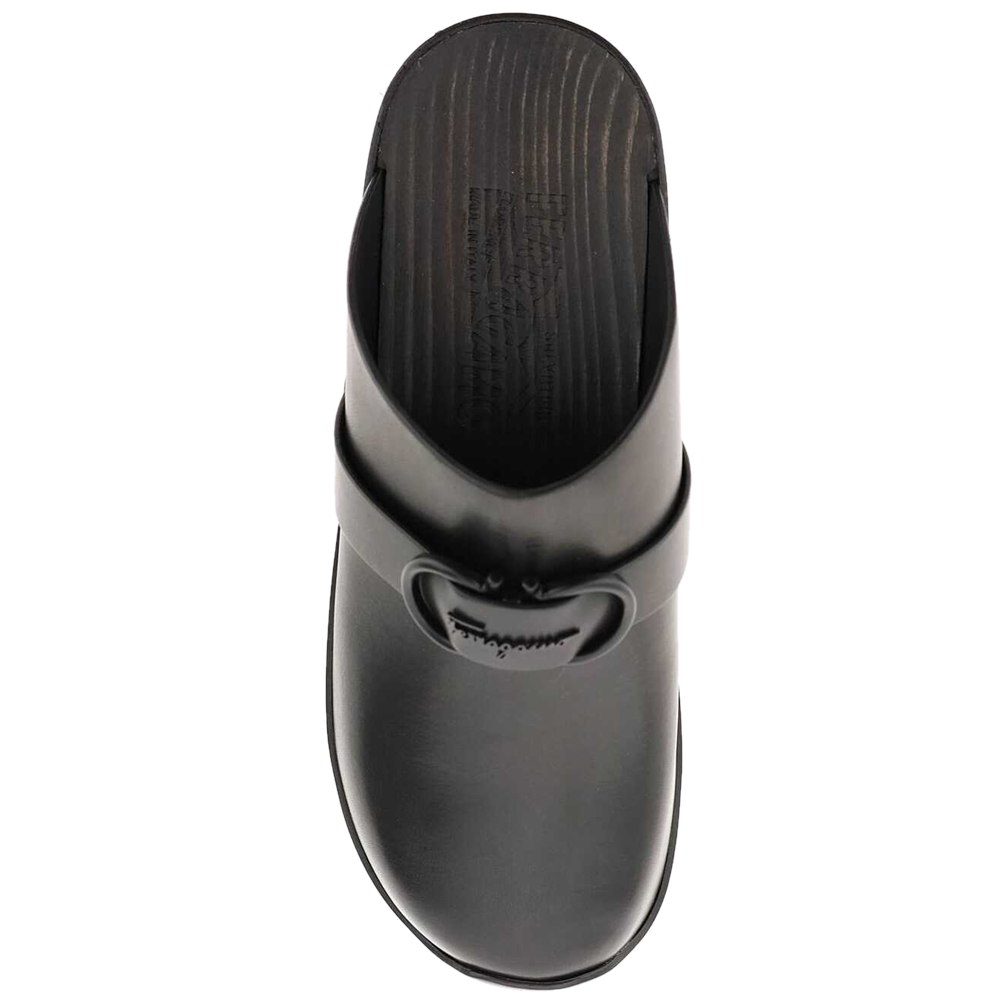 

Salvatore Ferragamo Black Leather Gancini Clogs Size US 10 EU