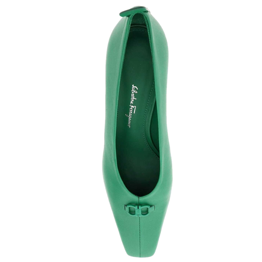 

Salvatore Ferragamo Green Leather F Heel Pumps Size US 9.5 EU
