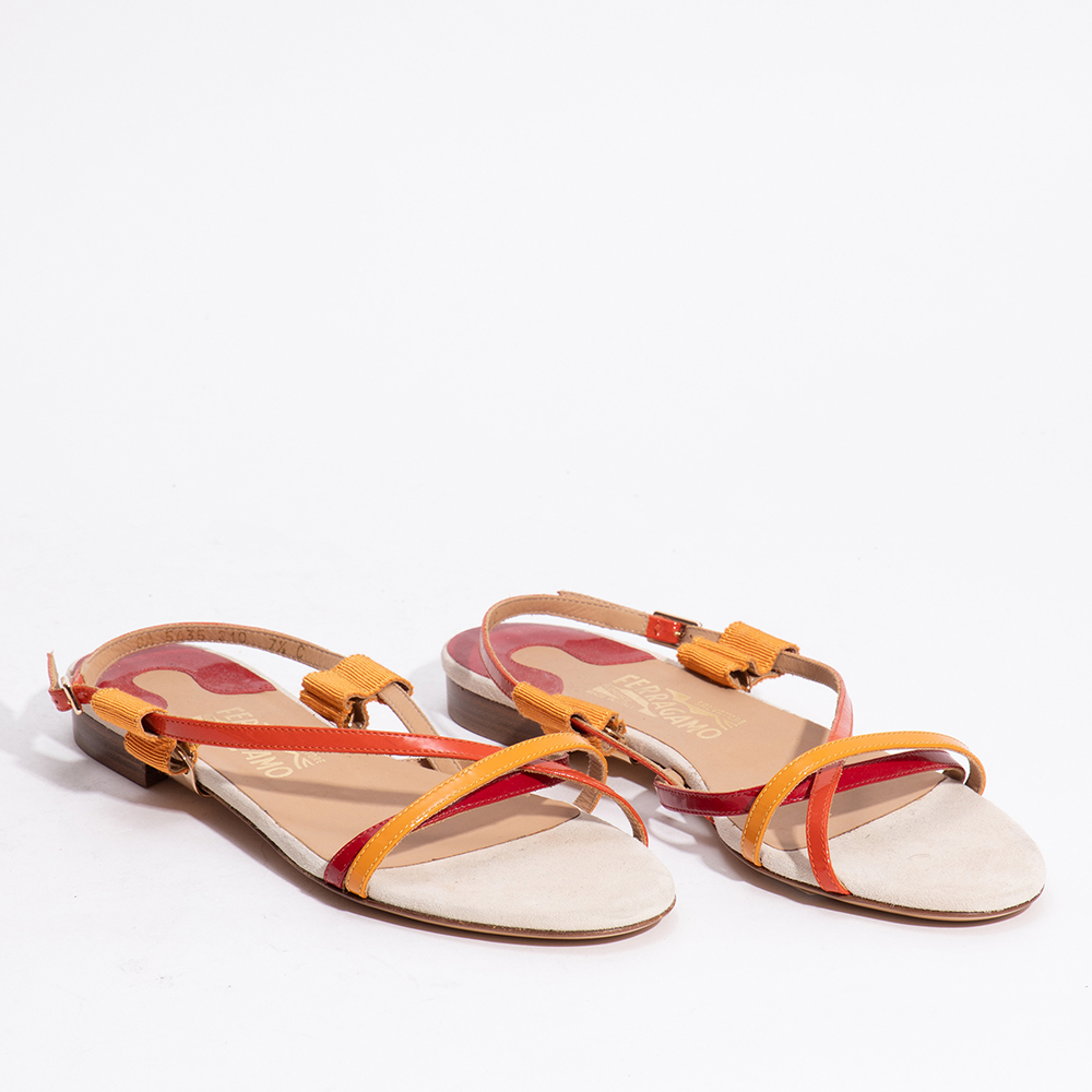 

Salvatore Ferragamo Orange Leather Billie Two-Tone Sandals Size EU