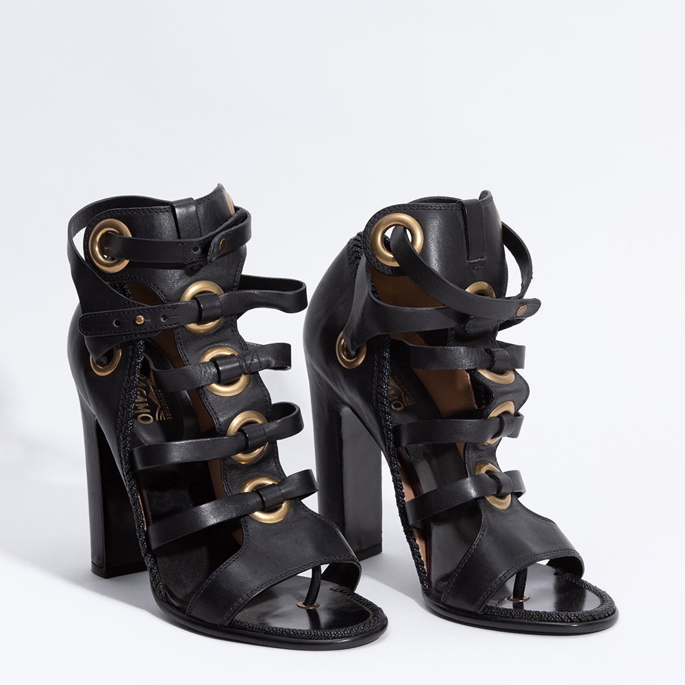 

Salvatore Ferragamo Black Leather Shyla Gladiator Sandals Size EU