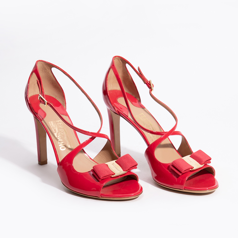 

Salvatore Ferragamo Red Leather Vara Crisscross Sandals Size EU