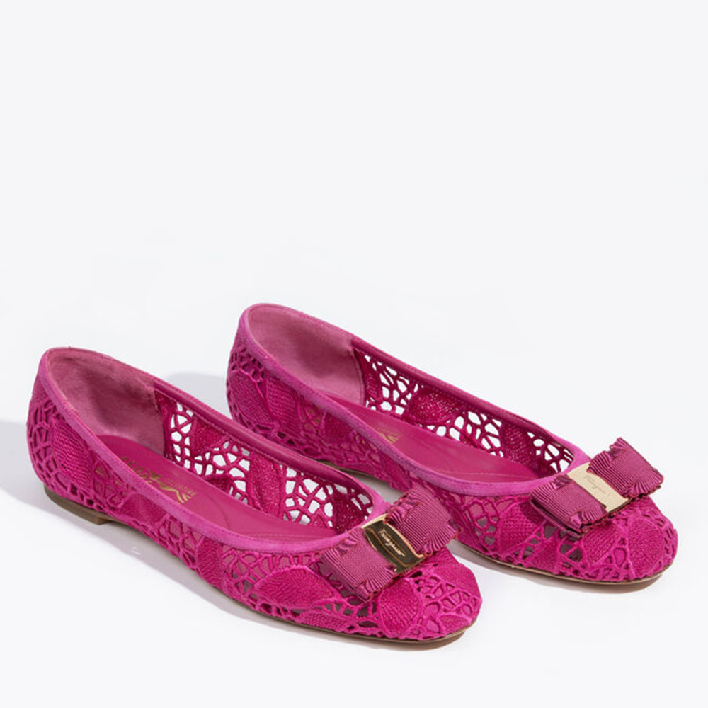 

Salvatore Ferragamo Pink Textile Varinalace Flats Size EU