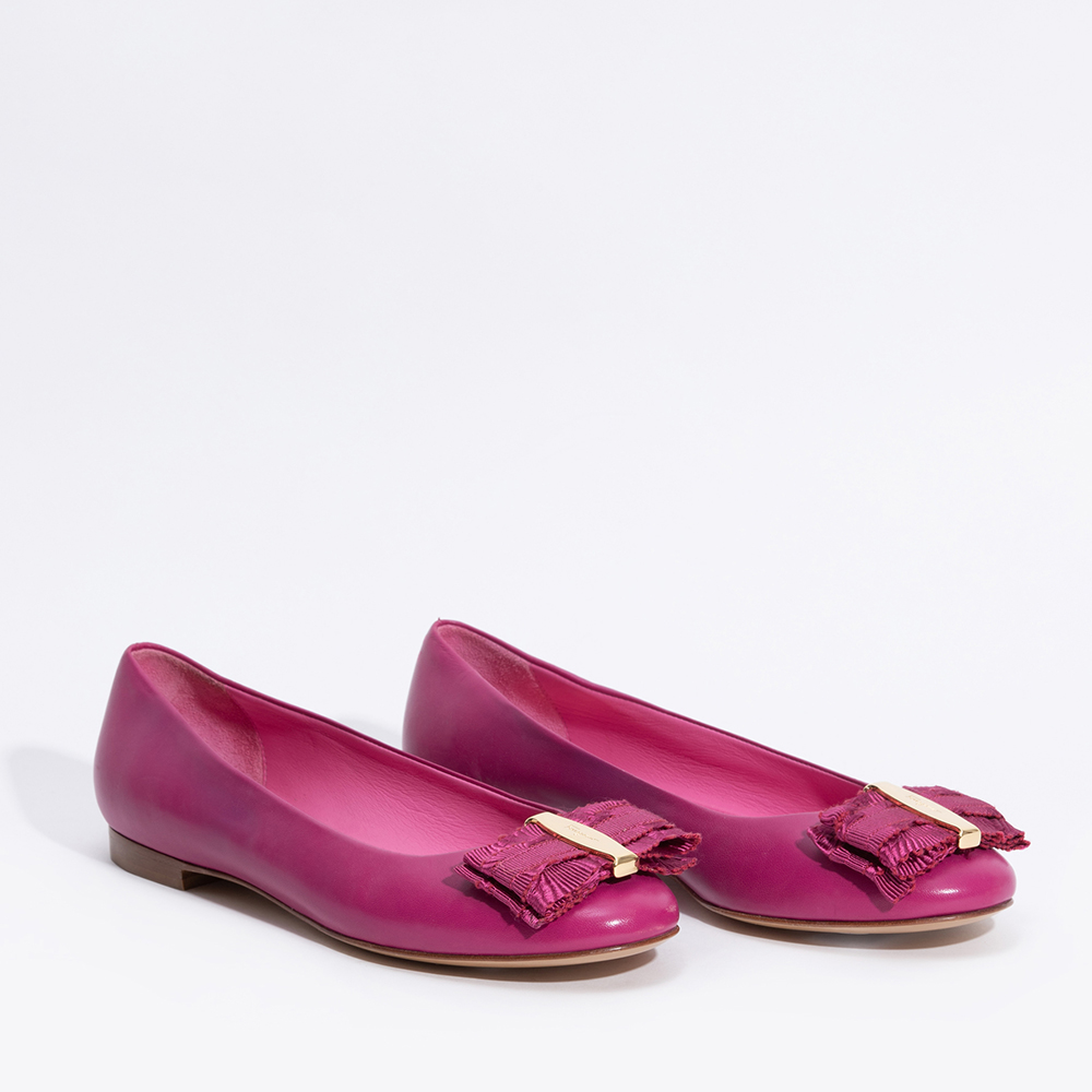 

Salvatore Ferragamo Pink Leather Elinda Ballerina Flats Size EU