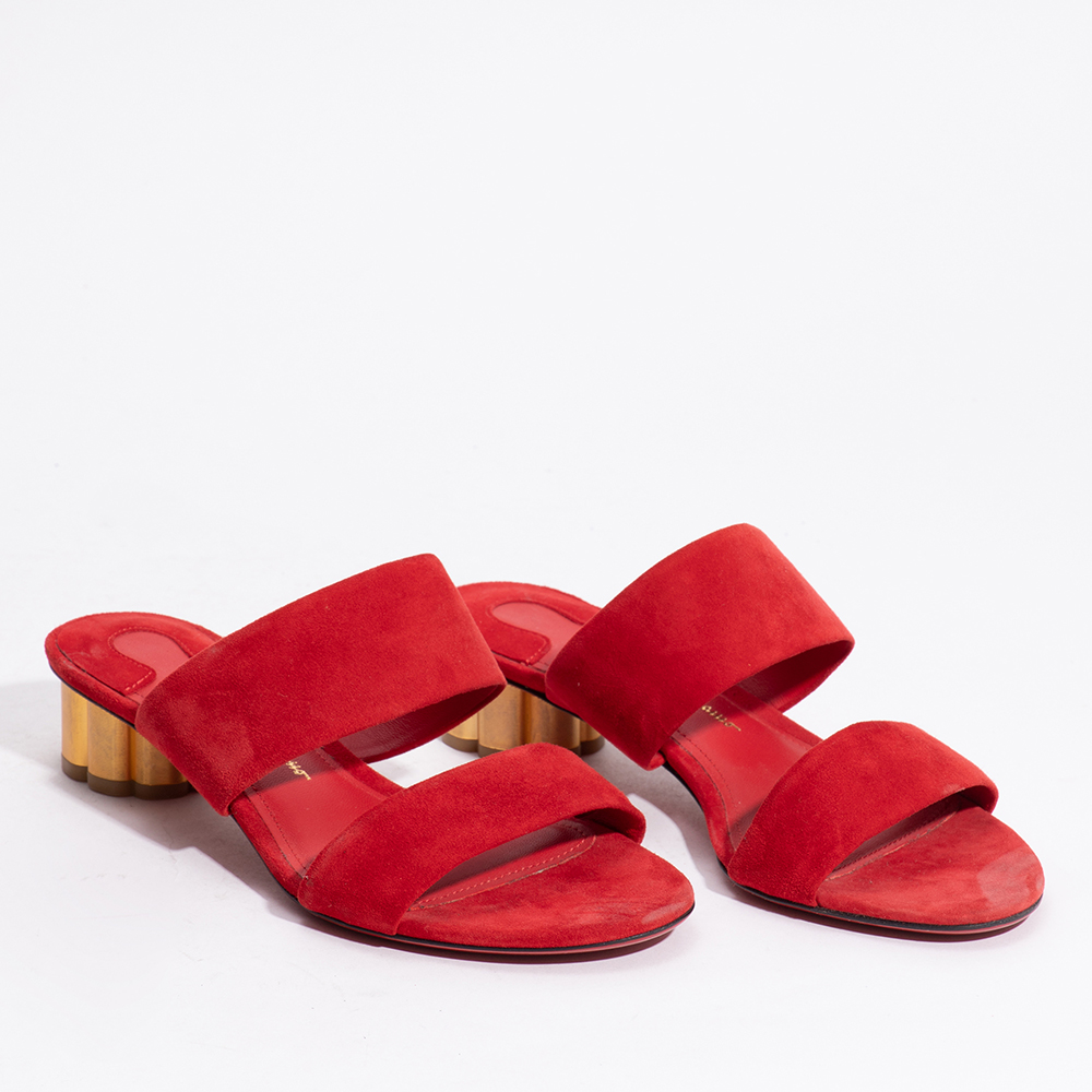 

Salvatore Ferragamo Red Suede Belluno Two-Strap Sandals Size EU