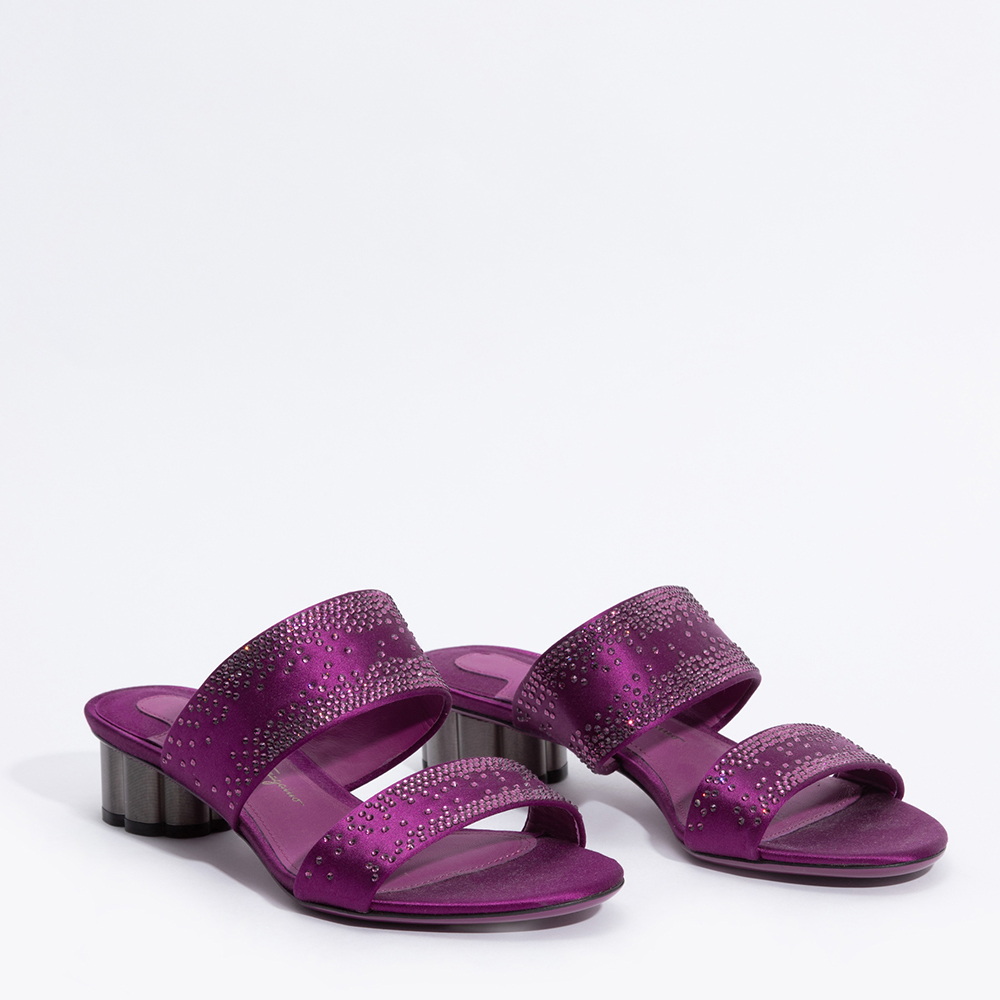 

Salvatore Ferragamo Purple Leather Bellunos Mules Size EU