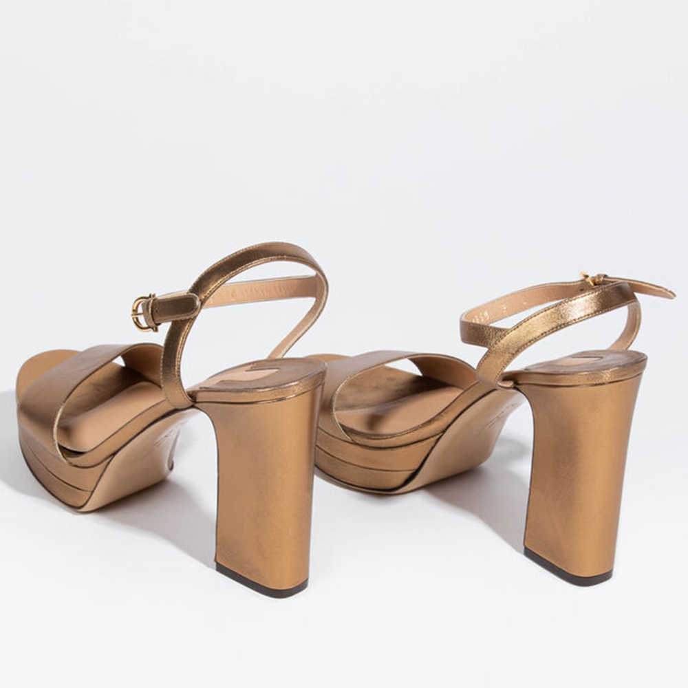 

Salvatore Ferragamo Gold Leather Trento Platform Sandals Size EU