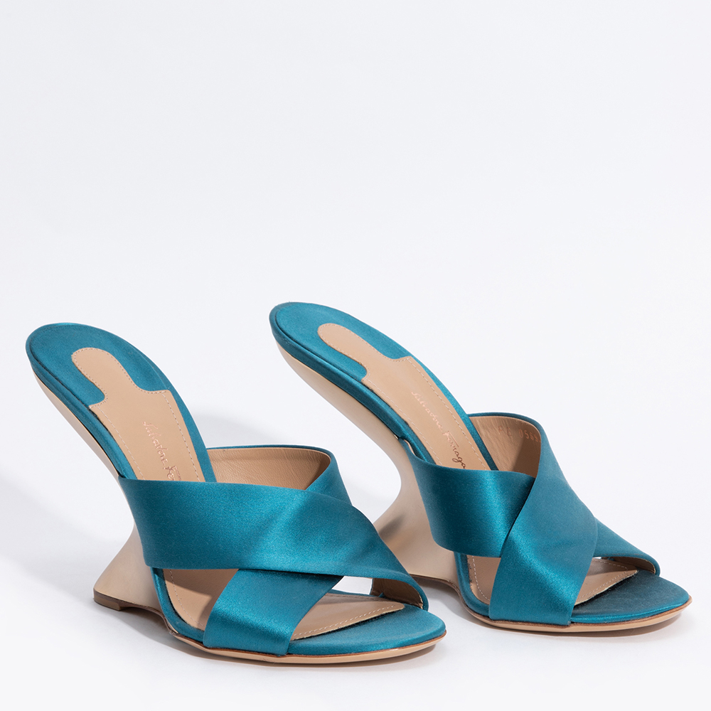 

Salvatore Ferragamo Blue Textile Alcamo Wedge Sandals Size EU