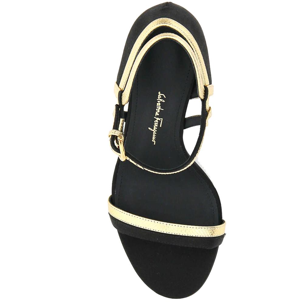 

Salvatore Ferragamo Black Leather Satin Malmo Two-Tone Sandals Size EU