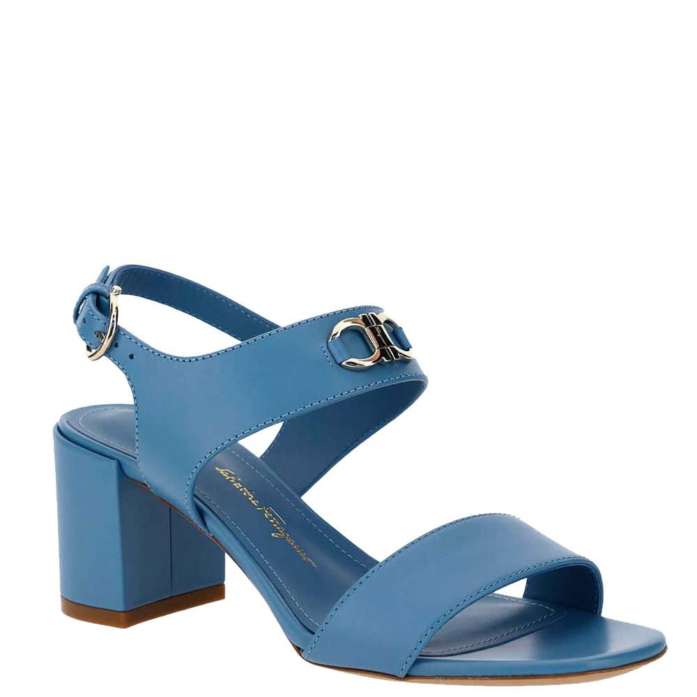 

Salvatore Ferragamo Blue Calf Leather Gancini Sandals Size EU