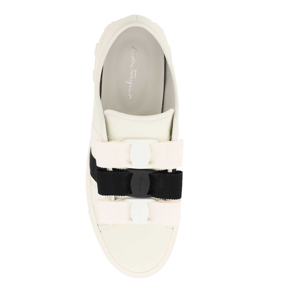 

Salvatore Ferragamo White Leather Rubber Nataly Vara Bow Sneakers Size EU