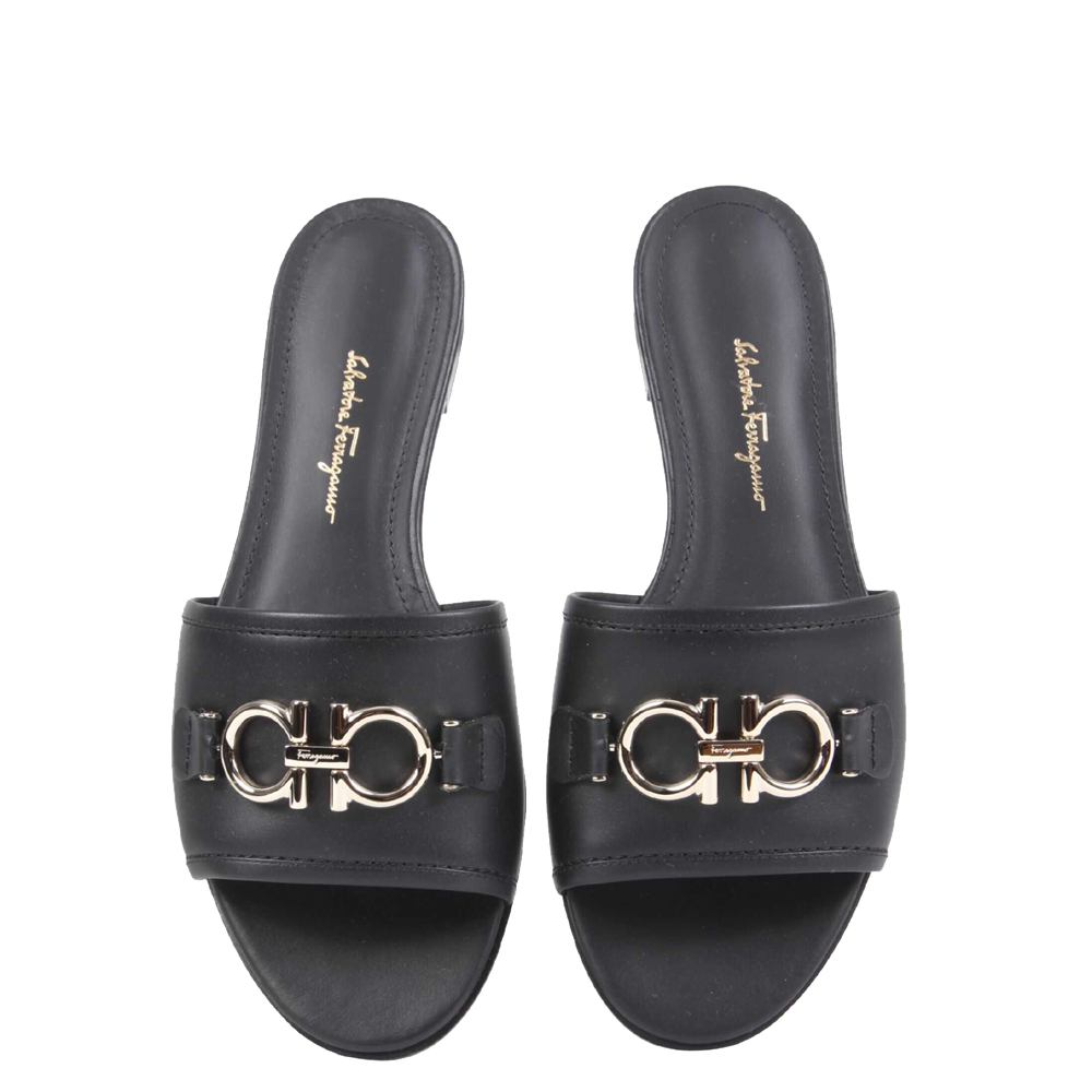 

Salvatore Ferragamo Black Calf Leather Gancini Slide Sandals Size EU