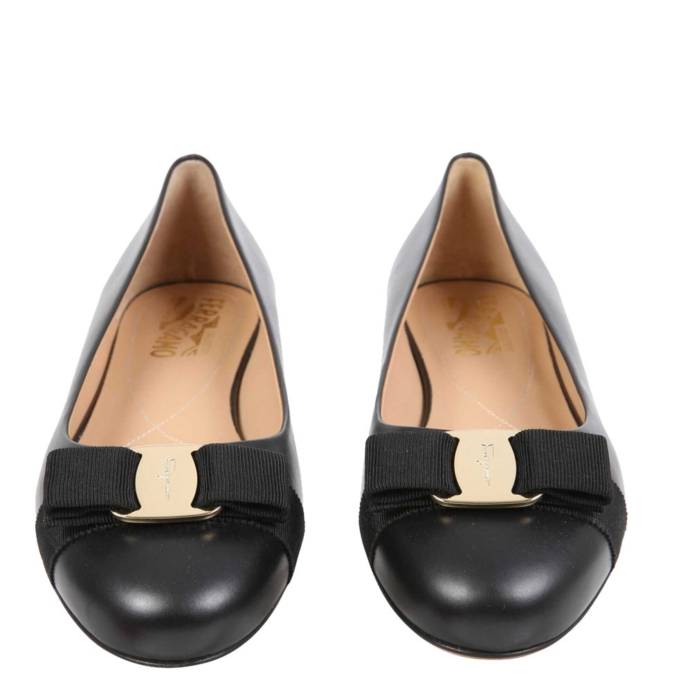 

Salvatore Ferragamo Black Calf Leather Varina Ballerinas Flats Size EU